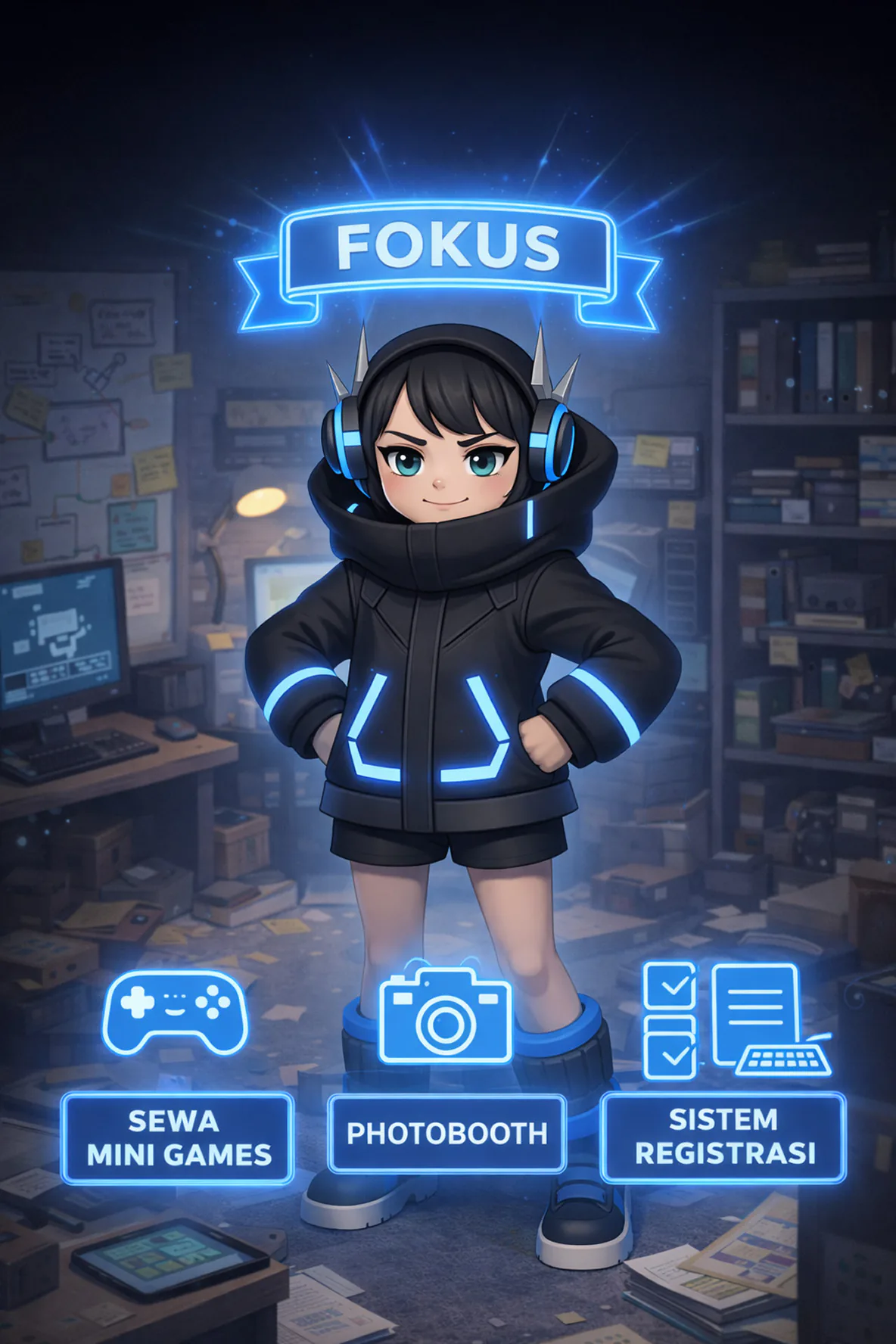 Fokus ke Sewa minigame, photobooth dan sistem registrasi