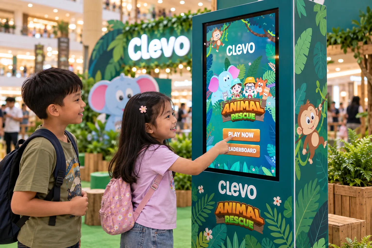 Kids playing at the Clevo totem