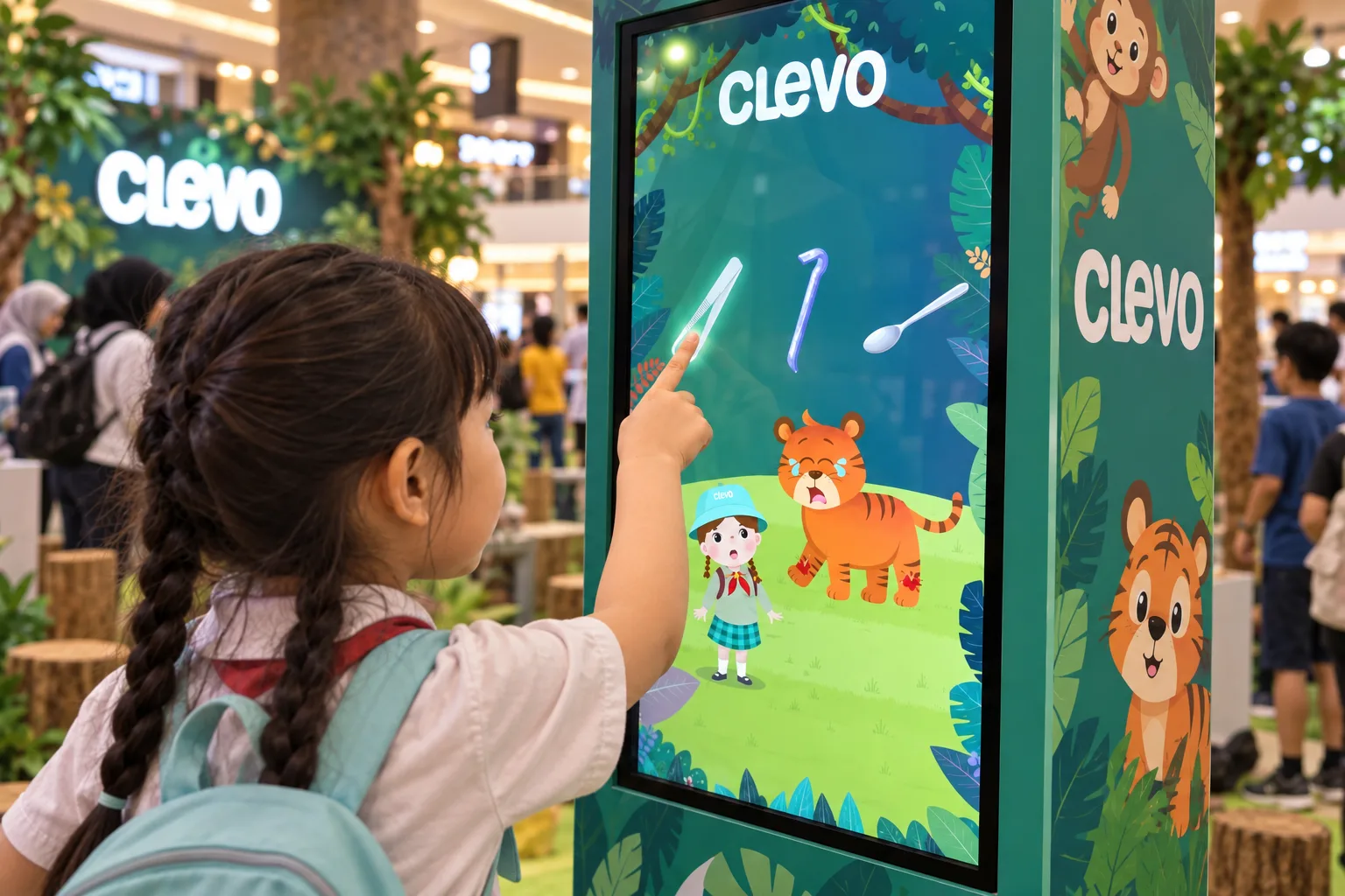 A child tapping the totem screen