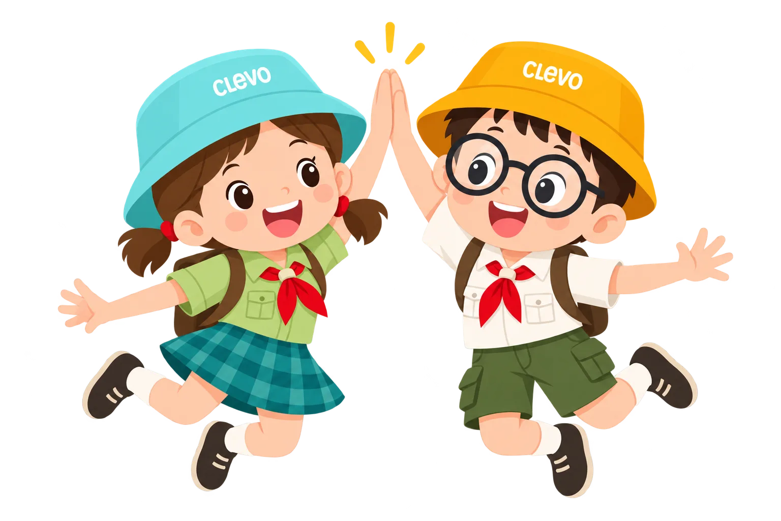 Clevo kid characters high-fiving